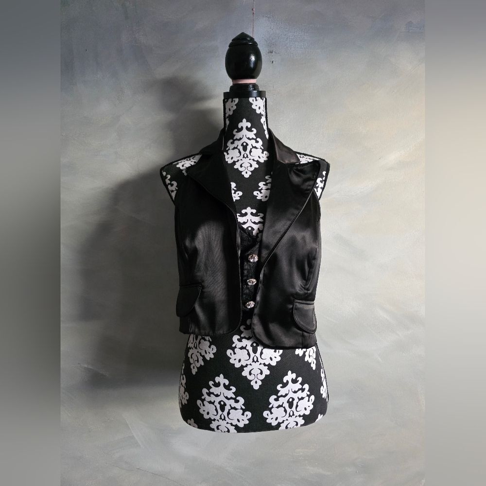 Baby Phat Satin Sateen Halter Waistcoat Vest Black Bling Button Closure XL Y2K